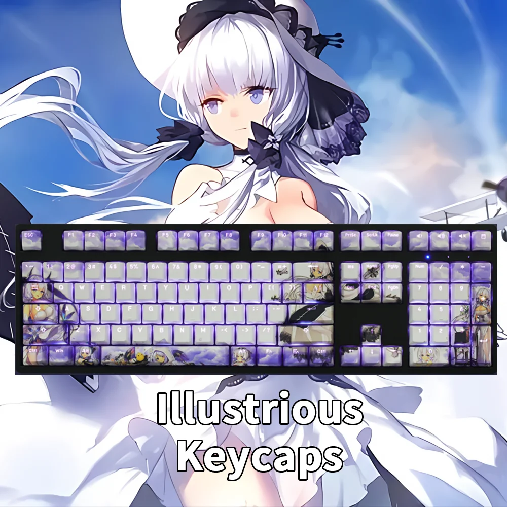 

Azur Lane Anime Keycaps Hms Illustrious 108 Keys Pbt Sublimation Mechanical Keyboard Decoration Key Cap for Cherry Mx Keycap