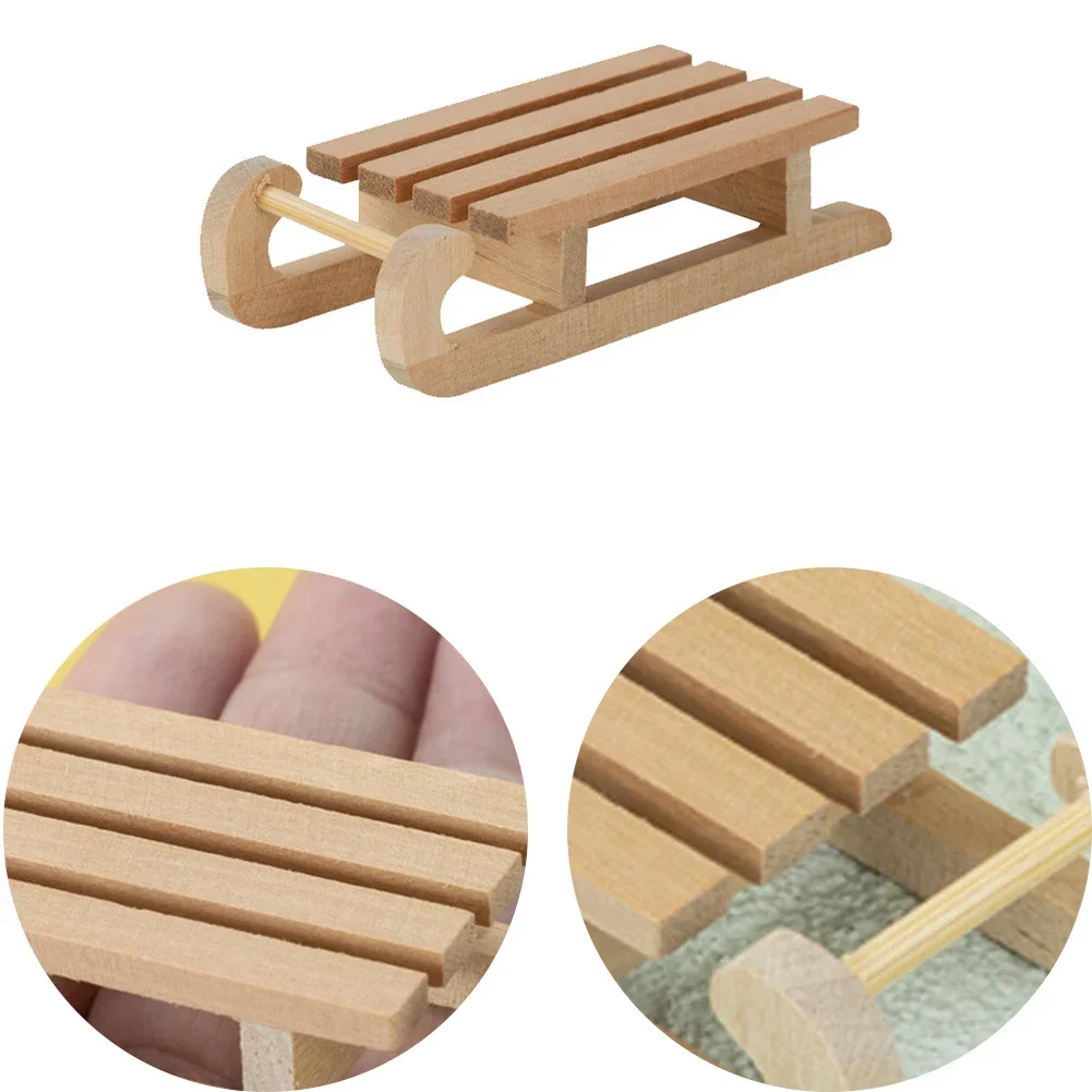 1-5Pcs Mini Simulation Snow Sled Non-Toxic 1/12 Wooden Sleigh Desktop Craft Christmas Home Decor Crafts Doll House Ornament