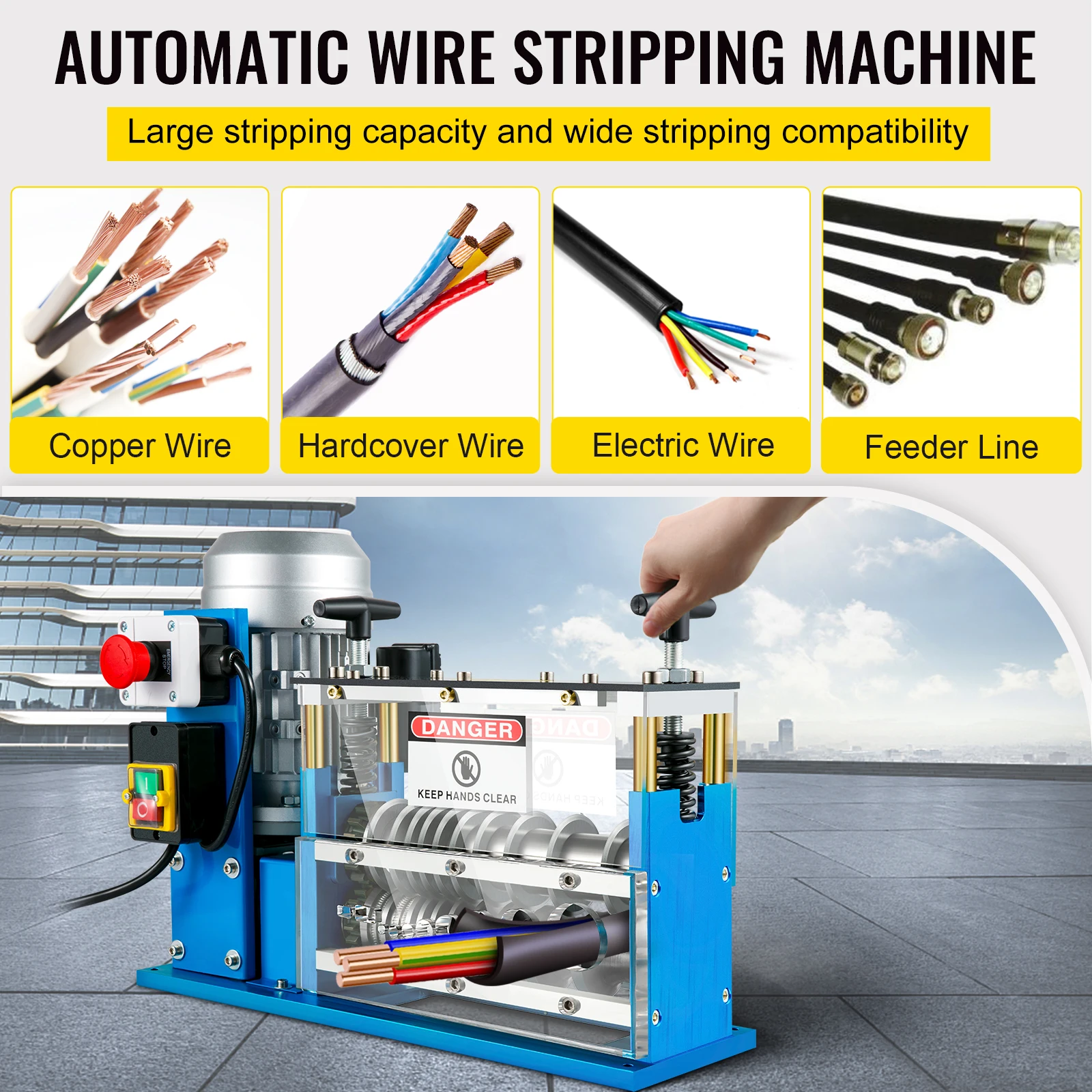 VEVOR Electric Wire Stripping Machine Cable Stripper 1.5-38mm 11 Channels Acrylic + Aluminum W/ Blade for Scrap Copper Recycling 2