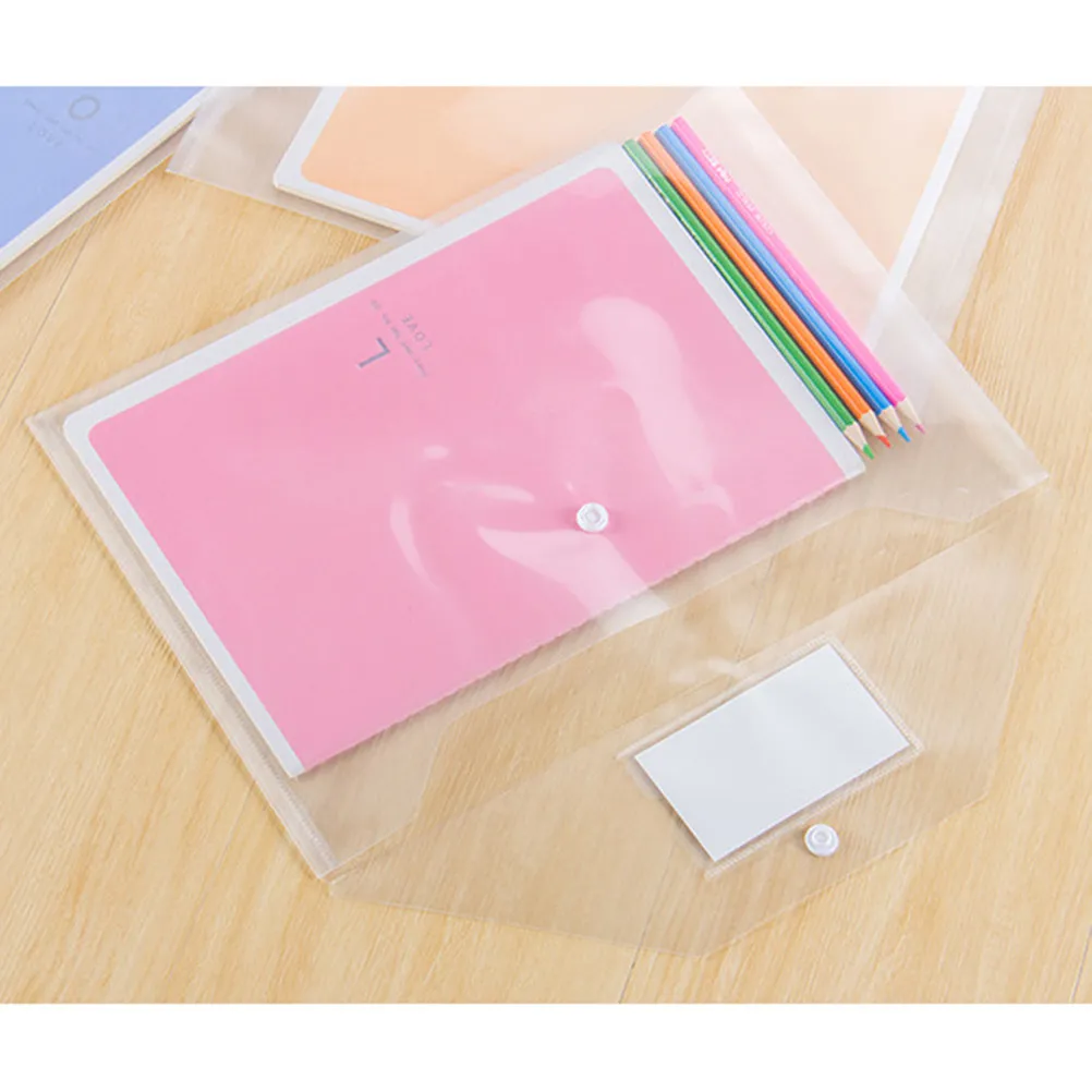 10Pcs A4 플라스틱 문서 폴더(스냅 버튼 포함) 사무실 학교 비즈니스용 투명 파일 정리함(물 사용 가능)