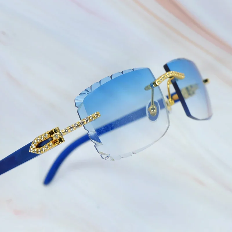

Moissanite Diamond Sunglasses Luxury Carter Designer Sun Glasses Blue Wood Rimless Trending Product Cool Decoration Y2K Glasses