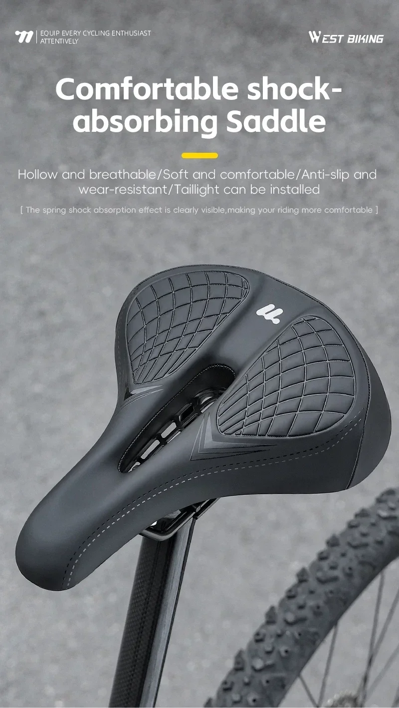 Description Picture 2 of itemBicycle Seats Pu Leather Mountain Road Bike Saddle with Rear Light Comfortable Shock-Absorbing Saddle Bicycle Parts