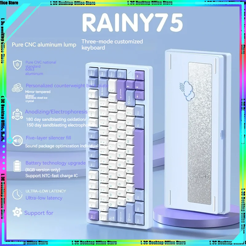 

Wob Rainy75 Customized Mechanical Keyboard Aluminum Lump Rgb Wireless Tri-mode Examination Gasket Structure Hot-swap Gamer Gifts