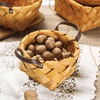 Desktop Storage Basket Fruit Vegetable Basket Bread Basket Hand Woven Bamboo Picnic Basket With Handle Sundries Organizer Decor 1