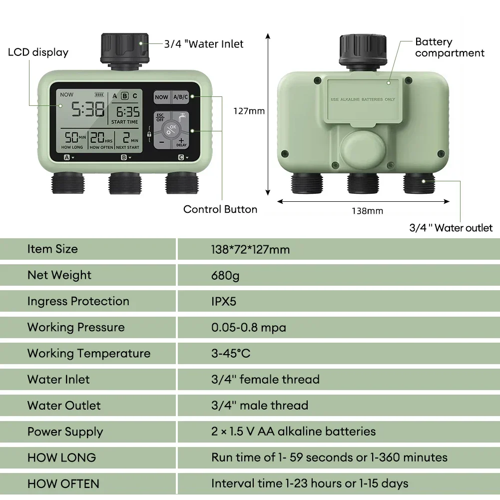 Super Timing System 4-fach Wassertimer für präzise Bewässerung im Freien, automatische Bewässerung, vollständig einstellbares Programm – Detail 9