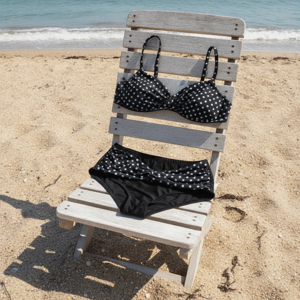 Neues Modisches Polka-Dot Halter-Bikini-Set mit Tiefem V-Ausschnitt und Niedriger Taille, Sommer-Strandmode in Übergröße, Patchwork-Damen-Bademode, Lässig