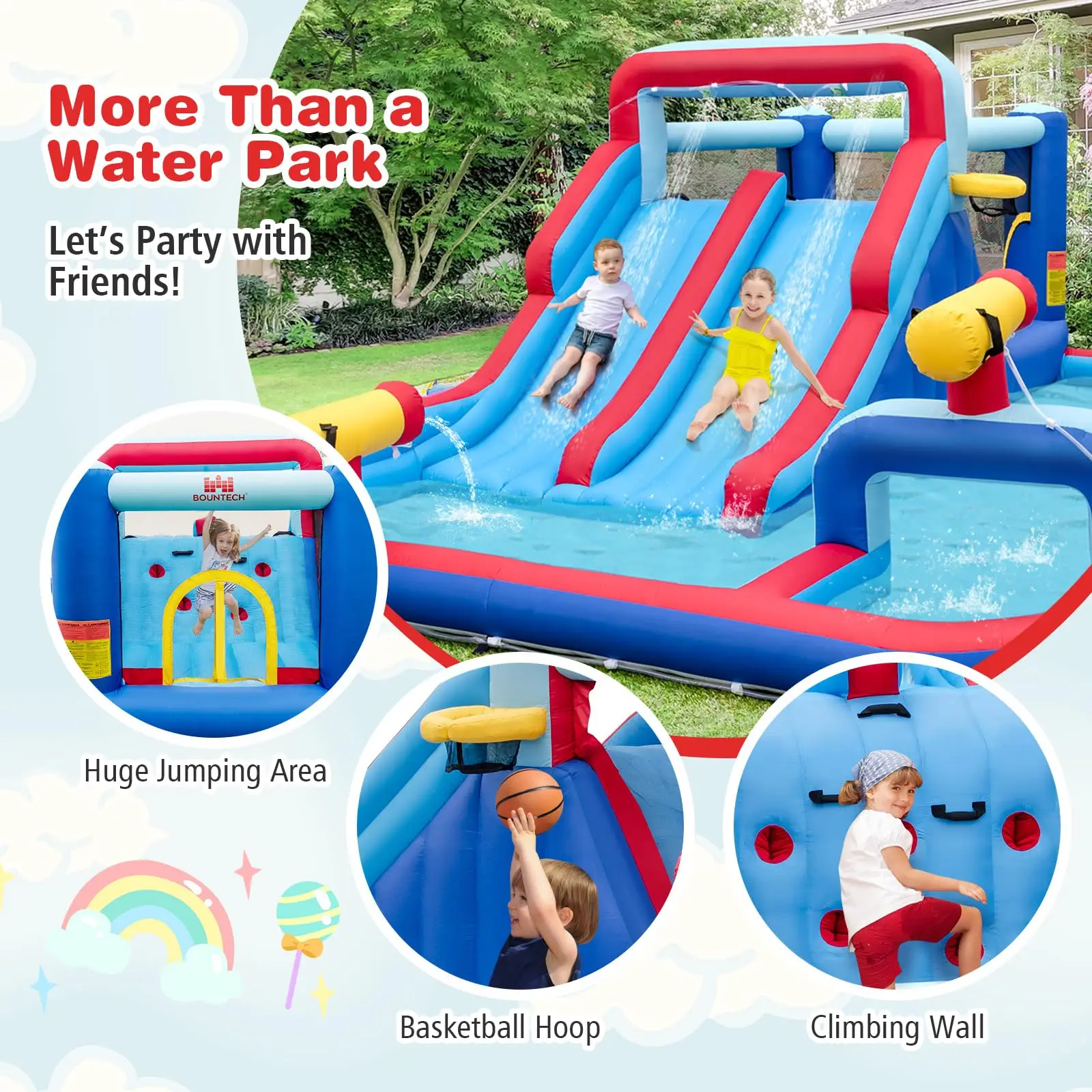 Inflatable Water Slide 9 in 1 Mega Waterslide Park Bounce House Outdoor Splash Pool For Kids Party