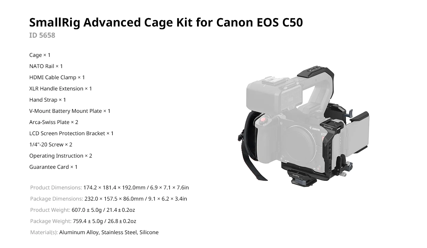 C50 Camera Cage for Canon EOS C50 w NATO Rail Cable Clamp Modular Compatibility