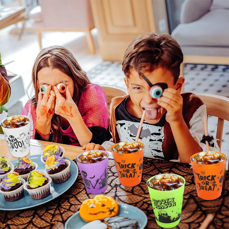 8/16Pcs Halloween Plastic Drinking Cup Boo Skull Trick or Treat Juice Cocktail Cups for Halloween Party Table Decor Supplies