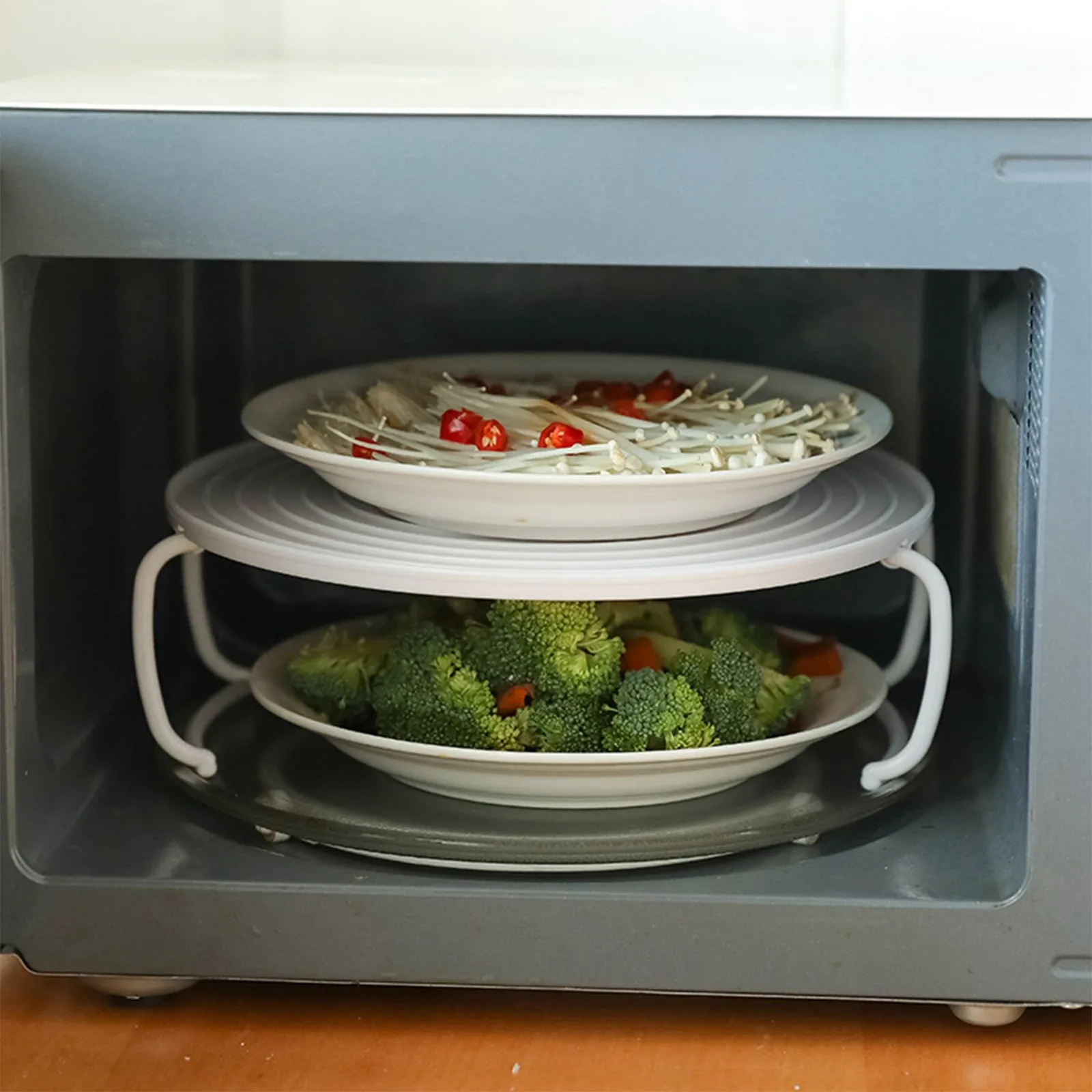 Multifunction Insulated Heating Tray Rack Plastic Kitchen Gadgets Microwave Steaming Rack Microwave Oven Shelf Cooking Tools 3