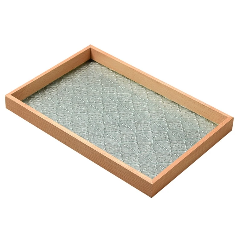 Vintage Wooden Glass Tray Decorative Serving Trays Platter Table Ornaments