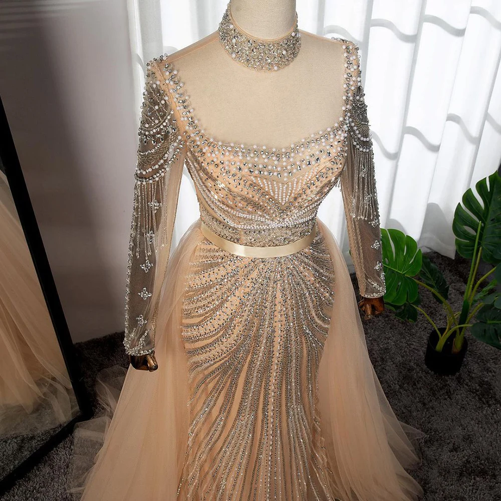 Nude Muslim Mermaid Elegant Evening Dresses Gowns 2023 Beaded Tassel Luxury For Women Party BLA71533 Serene Hill