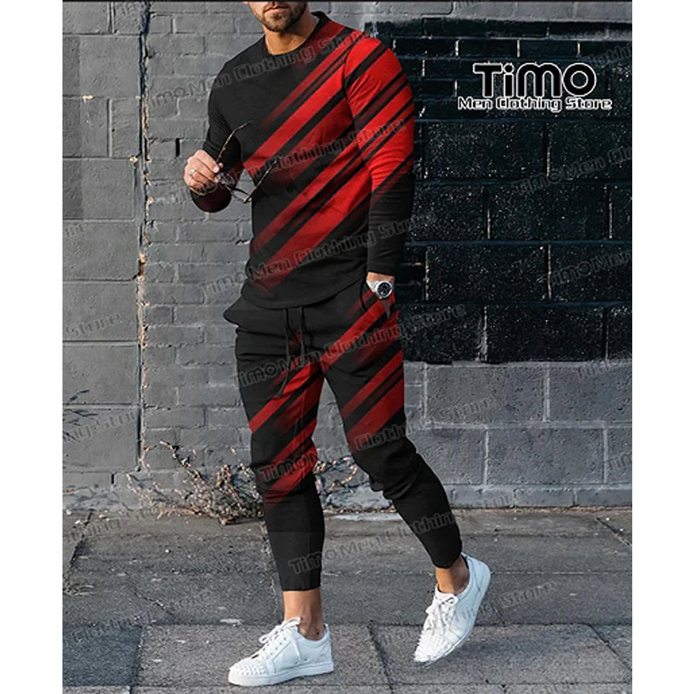 Spring/Autumn Men Tracksuit Street Fashion Casual Long Sleeved T-shirt+Trousers Suit O-Neck Loose Men's Jogging Suit 2-Piece Set