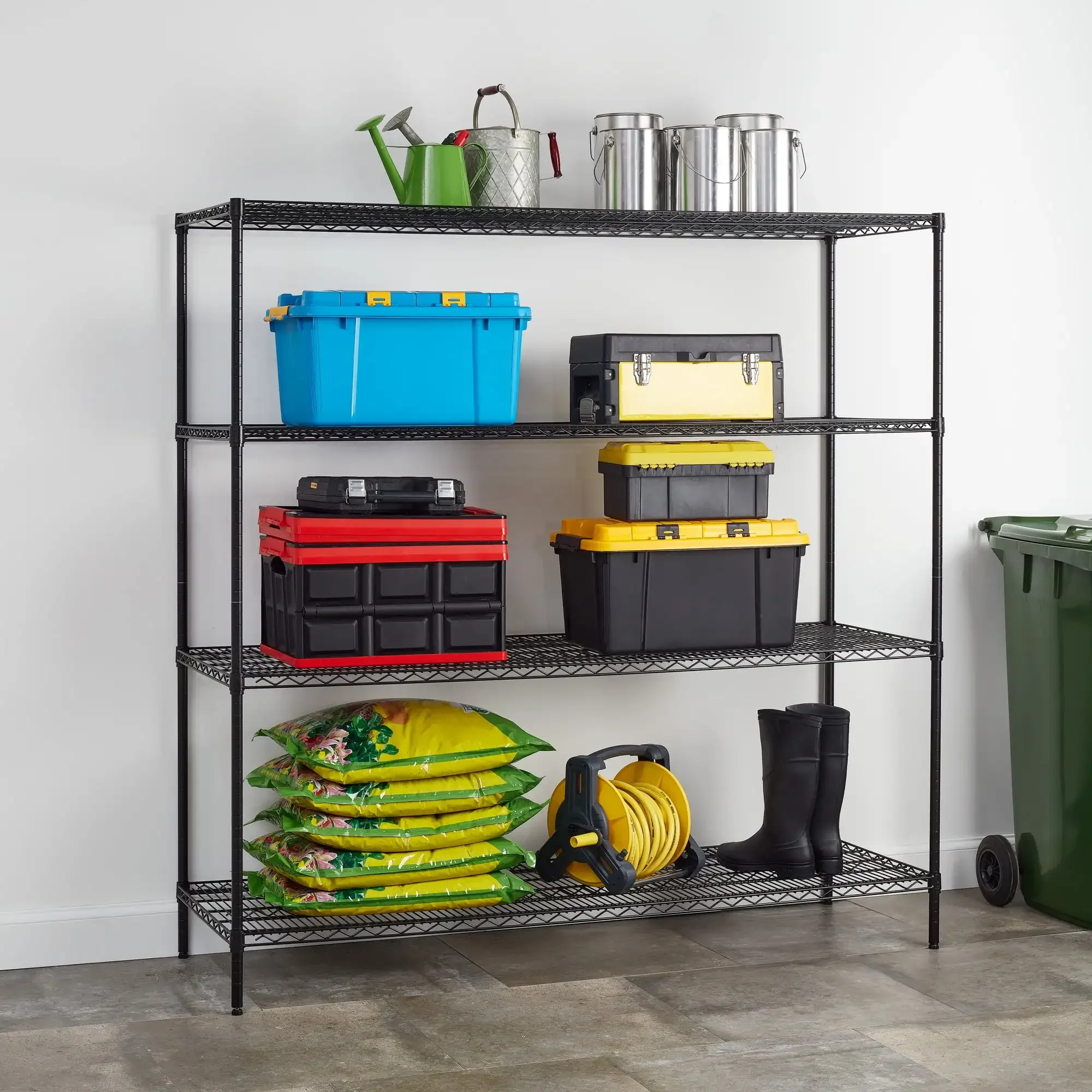 Black Wire Shelf 4-Tier Heavy Duty 72H x 72W x 24D, Warehouse Shelf, 4000lbs Total Capacity