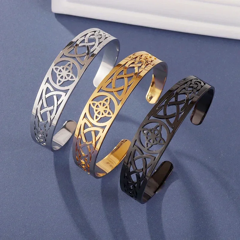 Stainless steel bracelet stainless steel charm witch knot bracelet adjustable open bracelet Celtic witchcraft amulet jewelry for men women birthday gift