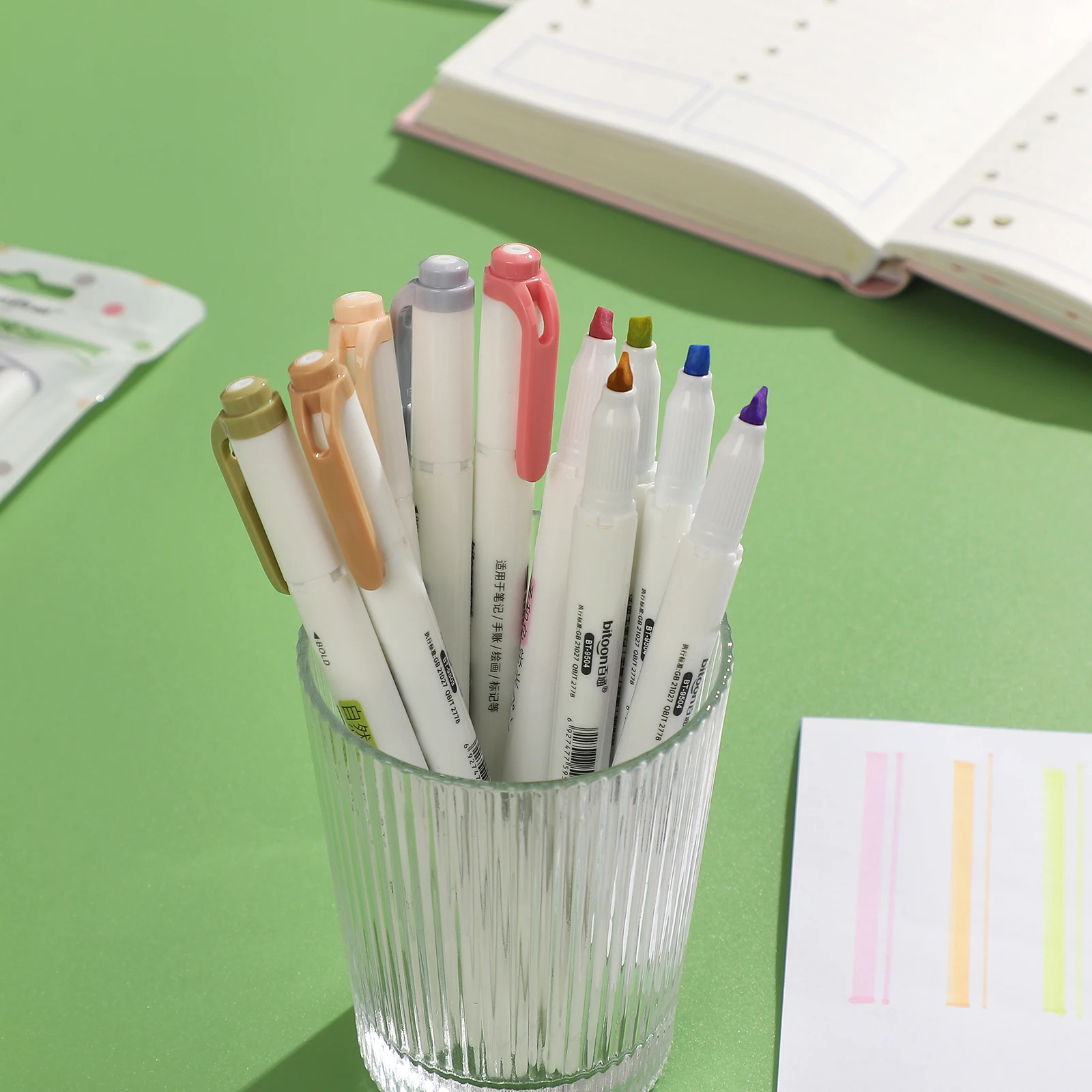 Highlighter Pen Marker Pen Highlighter Marker 5Pcs/set Double-ended Eye Protection Highlighter Set Bright Colors Drawing Printing Pen Creative DIY Student Supplies Stationery