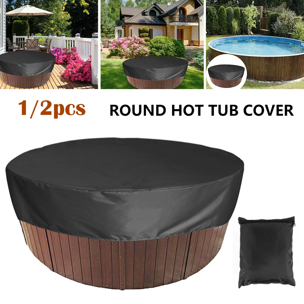 Round Bathtub Cover Outdoor Anti-UV Protector Spa Hot Tub Dust Cover Foldable Dustproof Waterproof Covers Swimming Pool