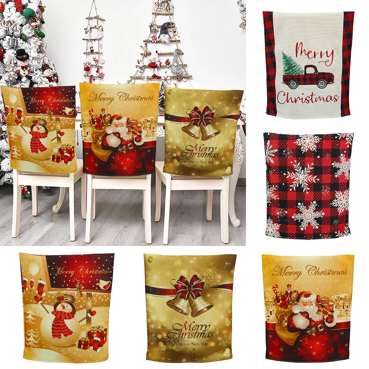 

Christmas Chair Cover Xmas Decor Santa Claus Elk Snowman Christmas Decoration 2023 for Home Navidad Natal Gifts New Year 2024