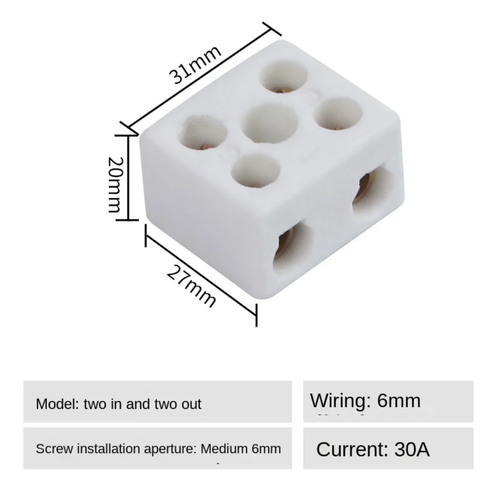 Description Picture 4 of item1 In 1 Out Ceramic Wiring Terminal Block 2 In 2 Out High-temperature Resistant Screw Wire Connector Terminals