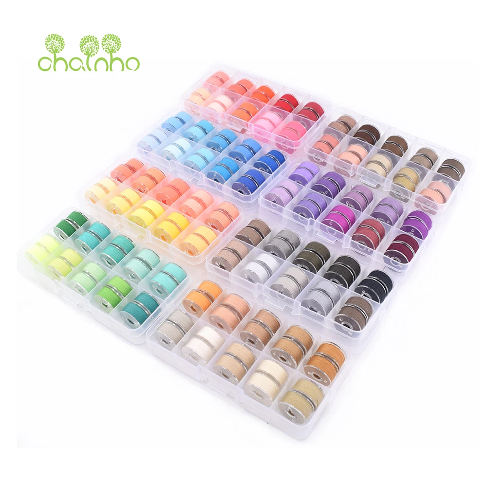 Chainho,Plastic Sewing Machine Bobbins Spools,With Chromatic Thread,DIY Sewing Tools Accessory,10 Color Available,1Pack,25SX9