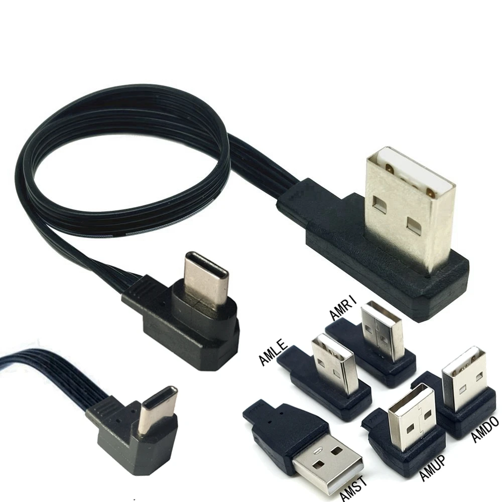 Usb-c Typ c Männlich Links Rechts para Cima para Baixo Abgewinkelt 90 ° zu Usb 20 Männlichen Daten Kabel Usb Typ-c Flache Kabel 01 m 02 m
