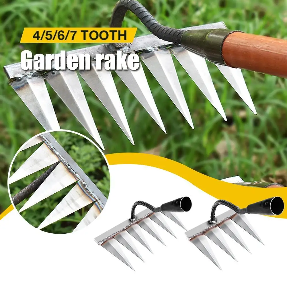 Garden Rake Gardening Heavy Duty Dethatching Rake Metal For Dethatching Weeding Cultivating Rock Gravel Acreage Root Tine