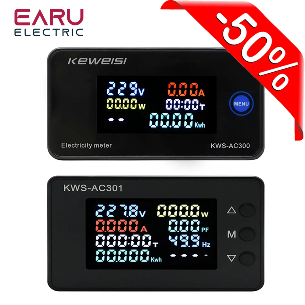 KWS-AC301 디지털 AC 전압계 전류계 50-300V 20A/100A 와트미터 KWh 에너지 미터