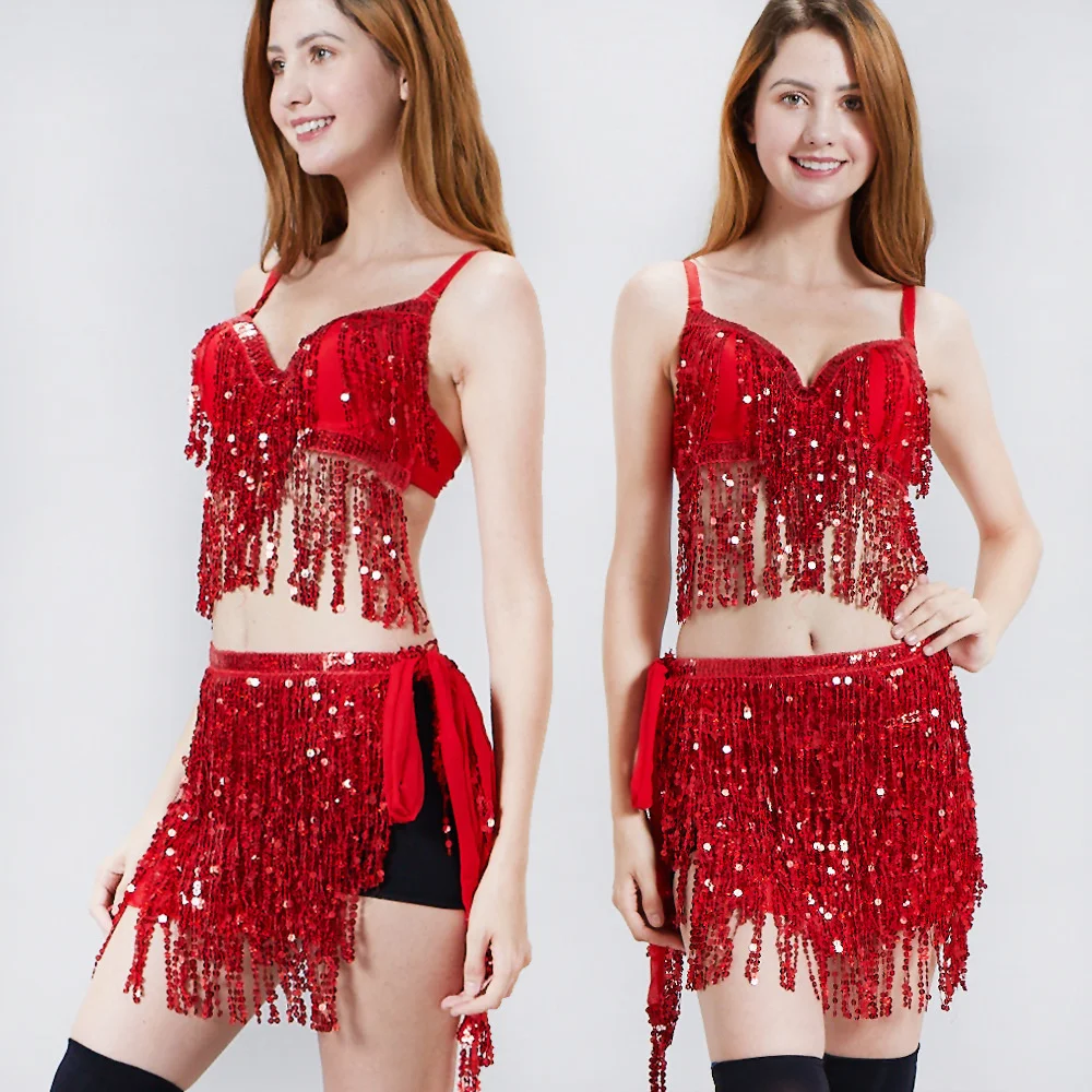 

Halloween Bellydance Dress Set Indian Performance Dresses Latin Dancing Bra Tassel Sequin Skirts Chiffon Exotic Apparel Egyptian