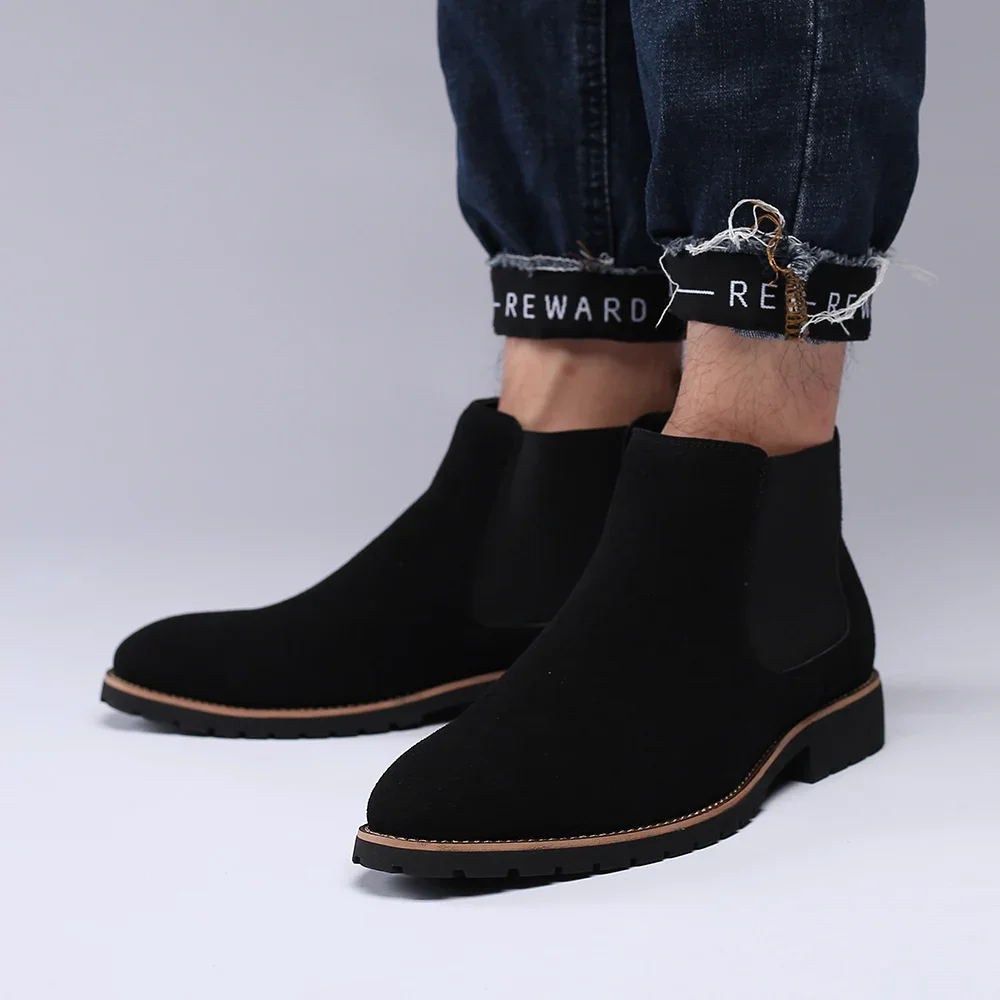 

Spring Suede Chelsea Men Boots Gentlemen's Business Short Boots High Tops Leather Boots Casual Platform Boots Ankle Boots Botas