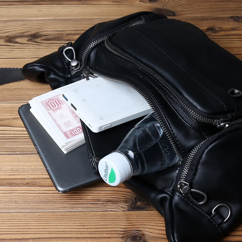 NZPJ Genuine Leather Men's Chest Bag, Top Layer  Cowhide Crossbody Bag, Casual Men's Bag, Outdoor Sports Waist Bag  Tablet Case