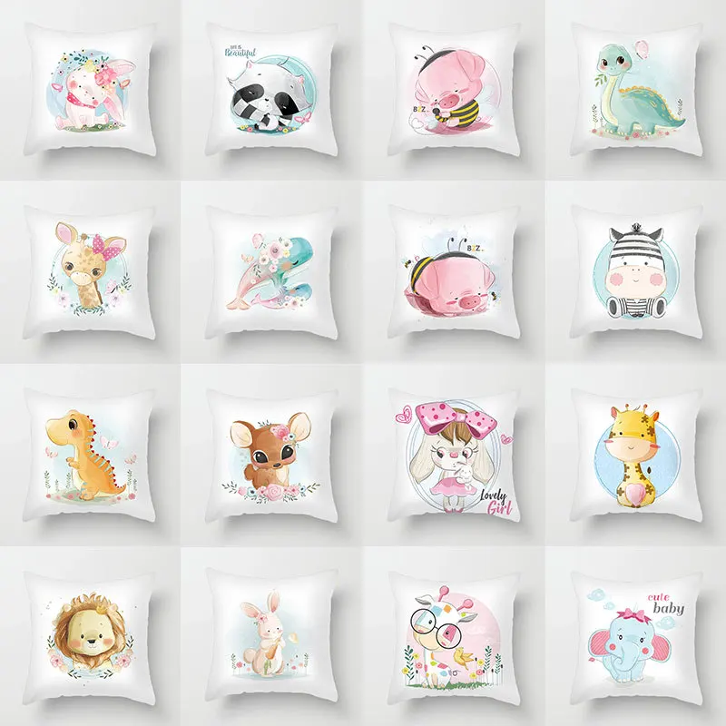 

45X45cm Small Animal Series Peach Skin Pillowcase Small Fresh Cartoon Pattern Bedroom Living Room Pillowcase