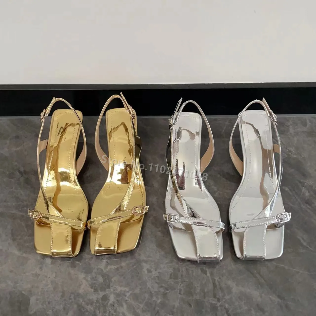 

Fashion Design Irregular Square Toe Hight Heels Sandals Women Summer Leisure Thin Heels Back Buckle Shoes Ladies Slingback Pumps