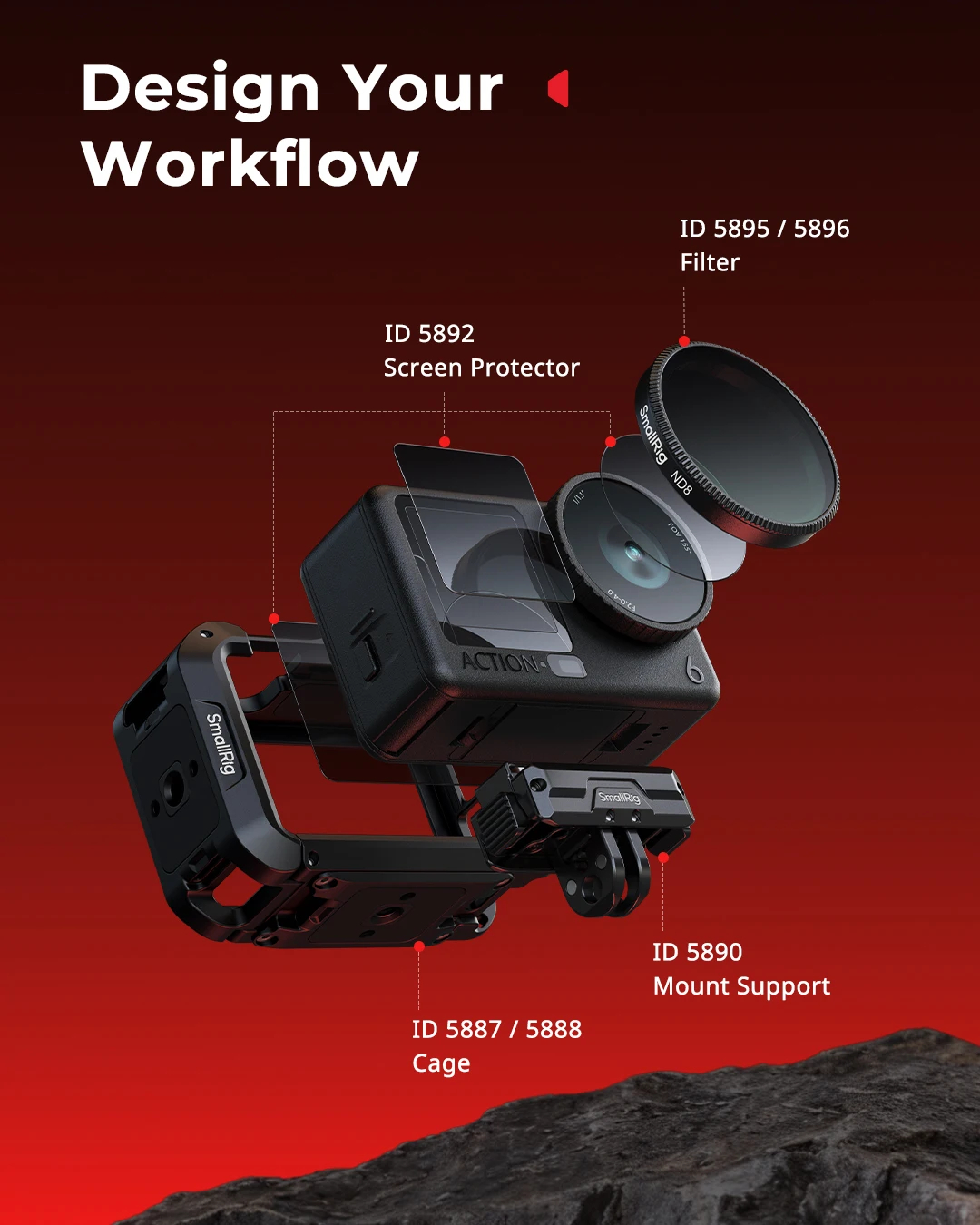 스몰리그 DJI 오즈모 액션 6 어드밴스드 에디션용 오즈모 액션 6 케이지 (실리콘 렌즈 커버, 손목 스트랩, 콜드슈 마운트 포함)
