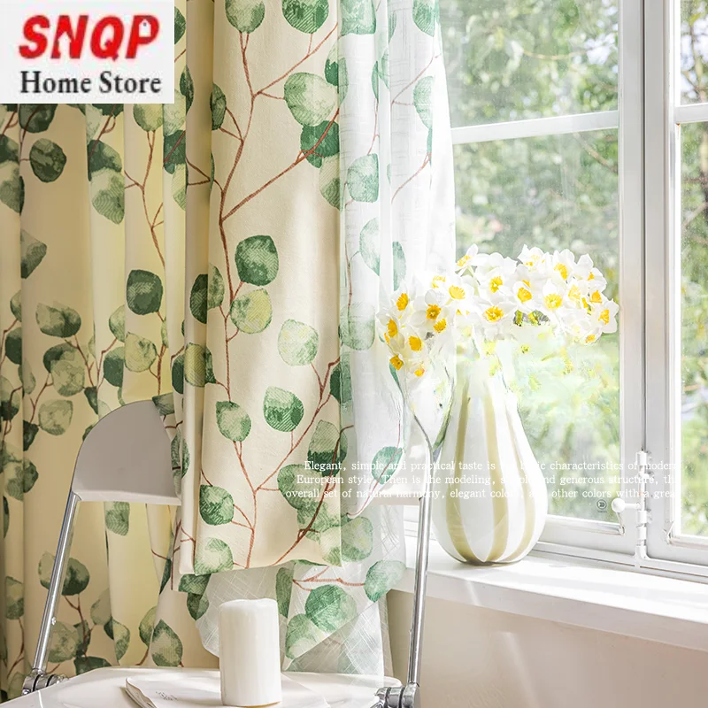 

Pastoral Snow Furney Luxury Curtains for Living Room Bedroom Dining Room Fresh Semi-shading Window Elegant Tulle Leaf Pattern