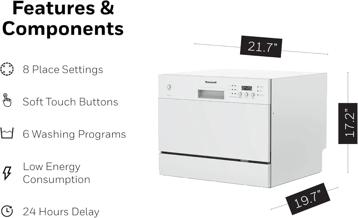 Countertop Dishwasher with 6 Place settings, 6 Washing Programs, Stainless Steel Tub, UL/Energy Star- Stainless Steel