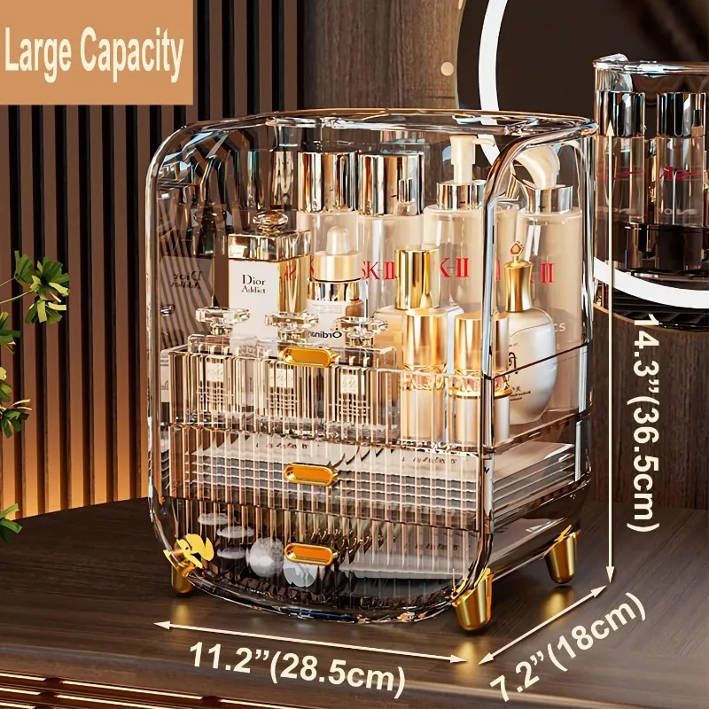 Makeup Organizer, Large Capacity Cosmetics Makeup Organizer for Vanity, Dustproof Waterproof Cosmetics Display Case 5
