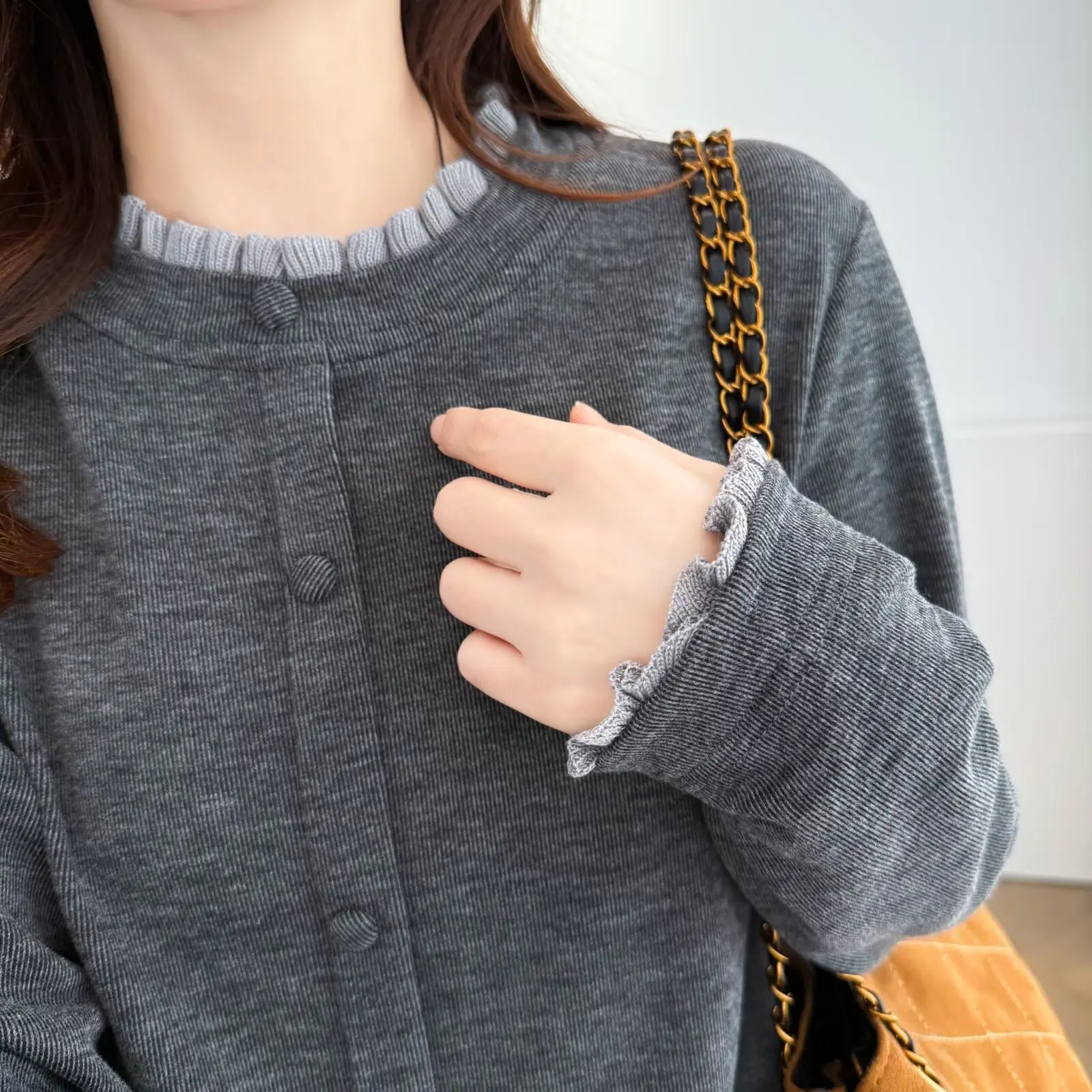 XXXXL Fashion Plus Size Women's T-Shirt Autumn Winter Fake 2 Pieces Casual Warm Wear Ruffled Collar Long Sleeved Base Tops 2550