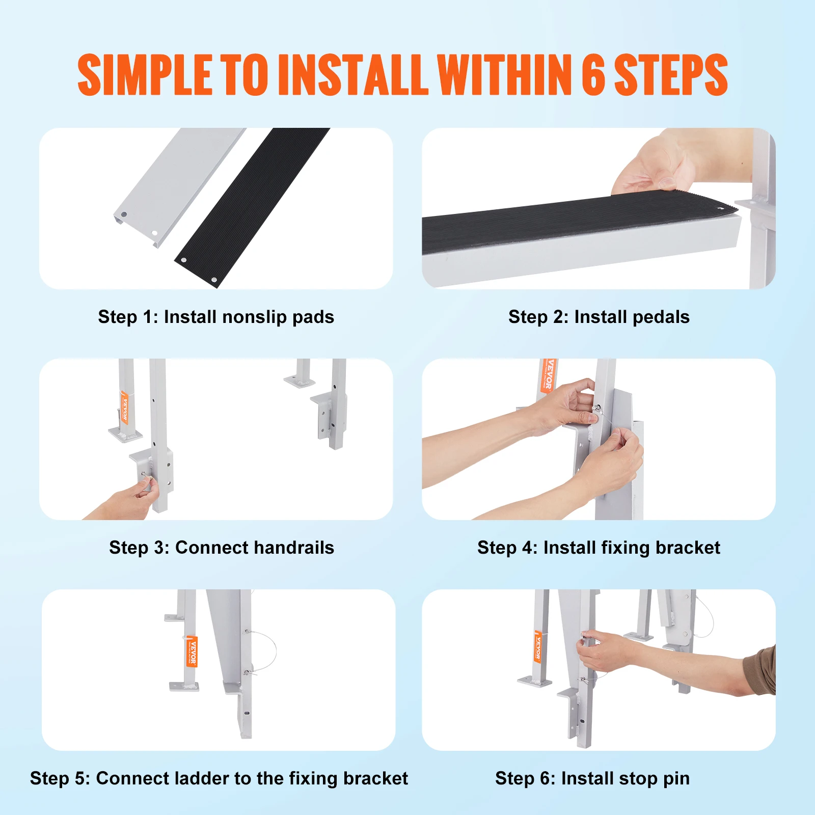 Aluminum Dock Ladder with Nonslip Mat for Boat Pool
