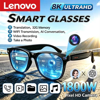 Lenovo AI Smart Glasses 8K Remote Control Touch Photo Camera Recording Listen To Music Translator Voice Assistant Smart Sunglass 1