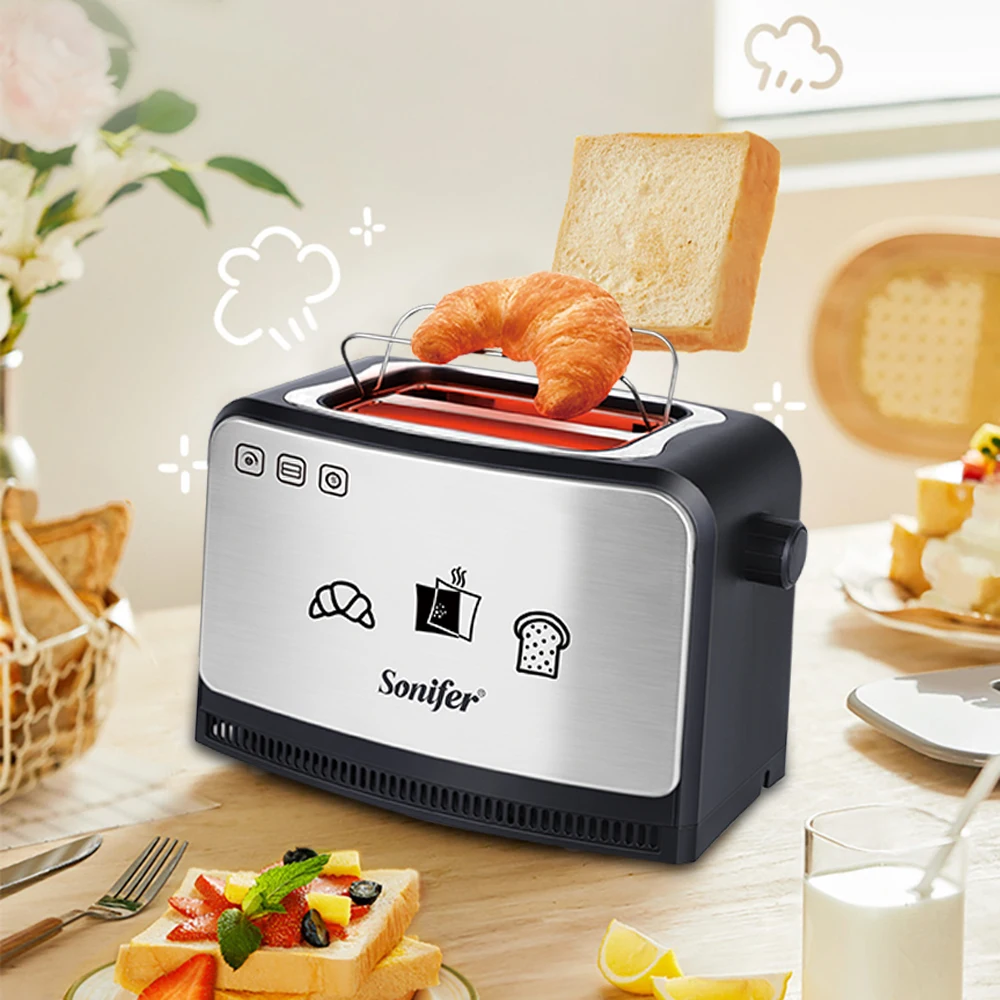 1 Pcs Plug-In Sonifer Toaster Model Sf-6088 2 Pieces Cool Touch Toaster 3 Functions: Defrost, Reverse Heating, Canceling 7 Degrees for Brown Control, Automatic Pop-Up and Automatic Pop-Up, Sliding Debris Tray