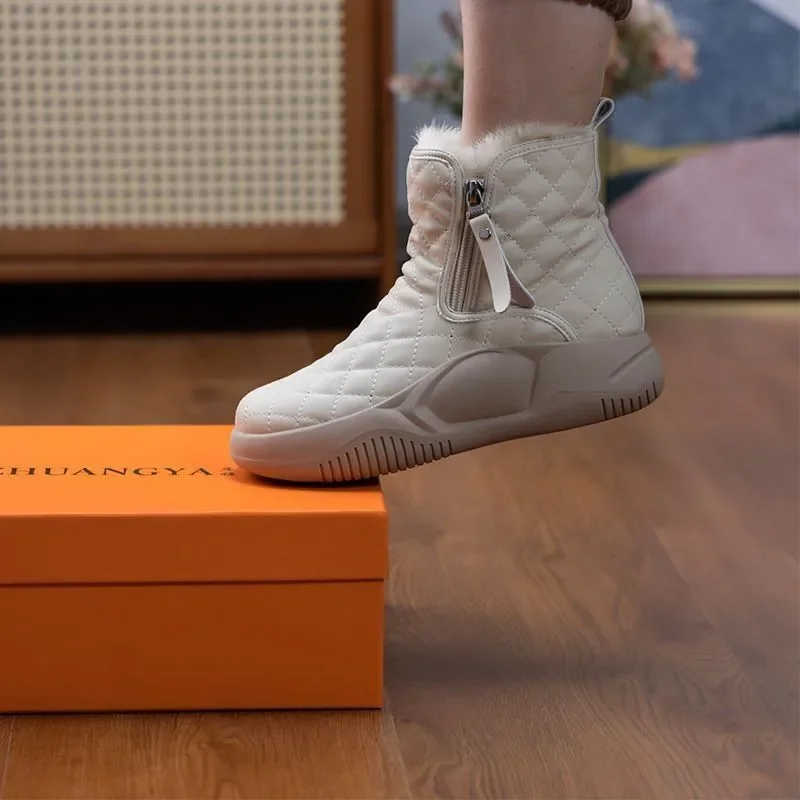 

High top cotton shoes, women's plush 2024 winter hot selling thick soled casual thick anti slip snow boots for warmth