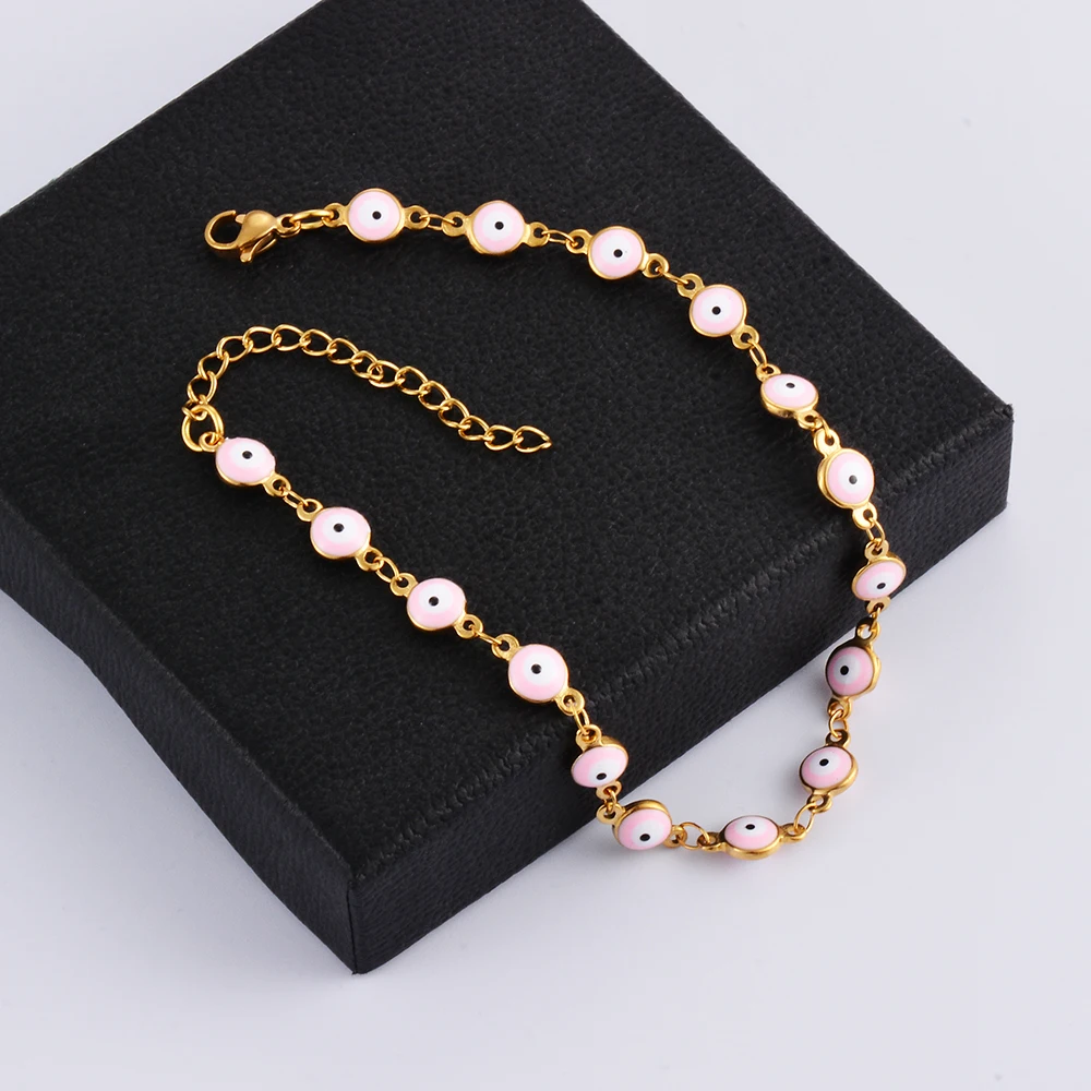 Blue Red Evil Eye Bracelet Stainless Steel Bead Lucky Turkish eye Jewelry For Women Simple Adjustable 5