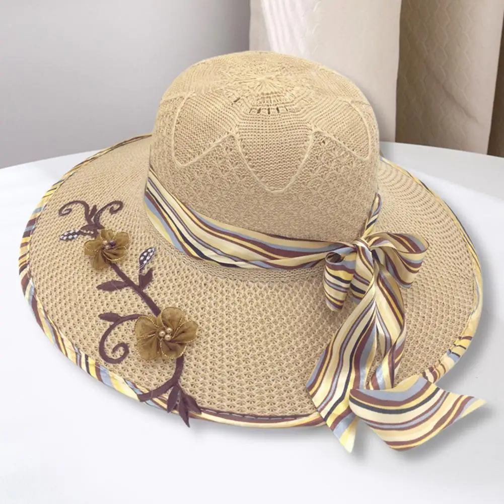 simple Foldable Wide Brim Floppy Girls Straw Hat Sun Hat Beach - Main Image