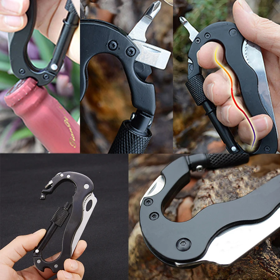 Camping 5 in 1 Outdoor Multi Function Mountaineering Buckle Screwdriver Carabiner Bottle Opener Wine Opener Survival_voghion.com