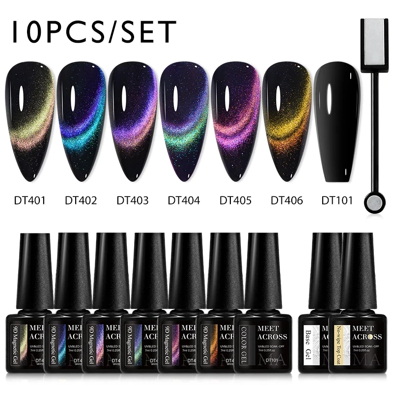 Cat Eyes Magnetic Gel Nail Polish Set With Magnetic Stick Spar Cat Starry Reflective Laser Cat Eye Hybrid Varnishes Manicure Set