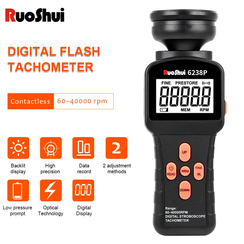 Ruoshui Digital Stroboscope Tachometer 6238p Lcd Noncontact Flash