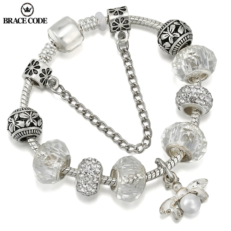 

Fine Firefly Pendant Women's Birthday Party Anniversary Bracelet Gifts Silver Color Crystal Charm Bracelet for Women DIY Jewelry