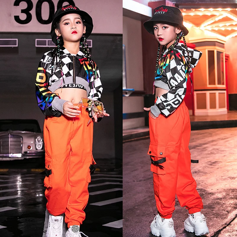 

Hip Hop Costumes Fashion Hooded Top Girls Jazz Dance Clothes Kids Street Dancewear Modern Dancing Outfit Stage Show Wear DN4098