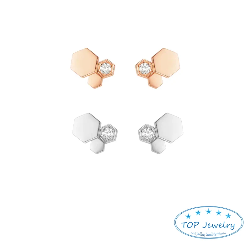 

Paris, France Luxury Brand 925 Silver High Quality Rose Gold With Zircon Honeycomb Stud chaume t Earrings BEE MY LOVE