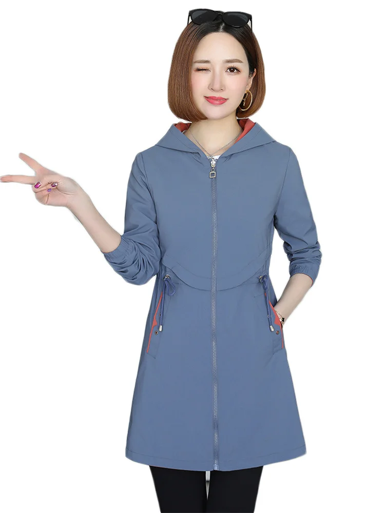 

Double Face Wear Trench Coat Women Mid Long Windbreaker 2022 Spring Autumn New Fashion Casual Small Girls Hooded Baseball Jacket